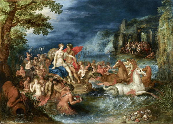 Frans Francken Le Jeune (1581 – 1642), Le Triomphe de Neptune et Amphitrite, Panneau : 53,6 x 75,2 cm. © Galerie De JONCKHEERE