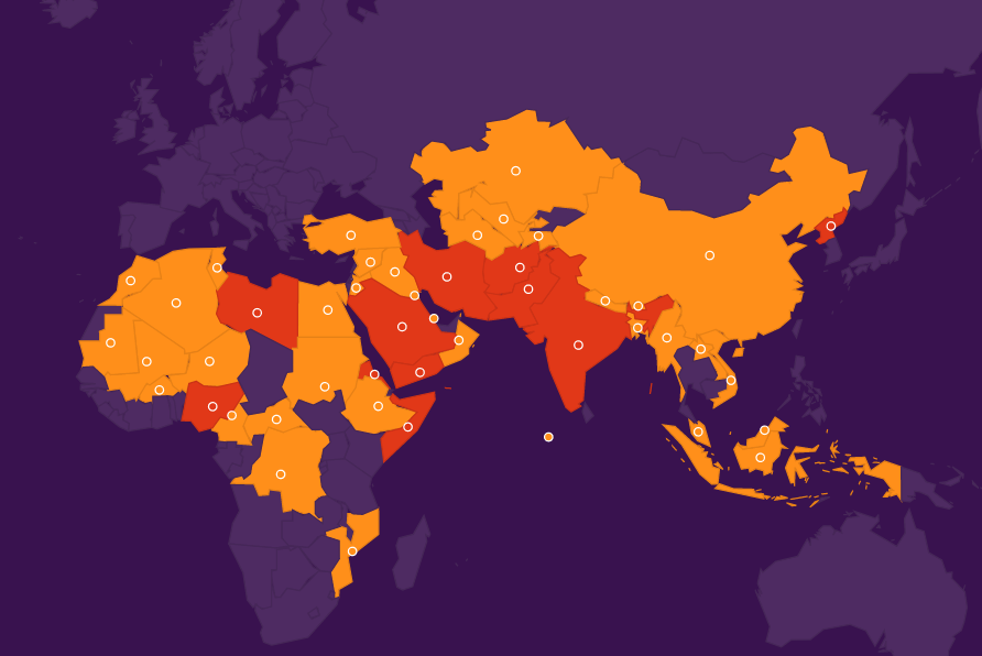 Principales zones de discrimination des chrétiens dans le monde © Portes Ouvertes France