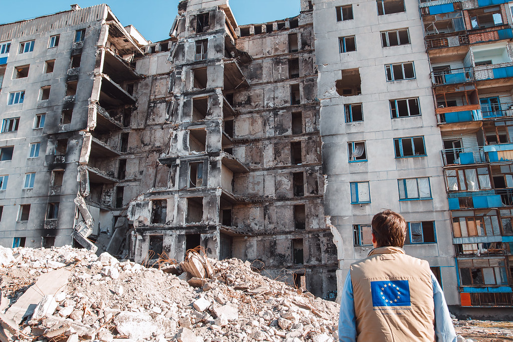 Un immeuble détruit à Kiev par les bombardements russes. ©Flickr