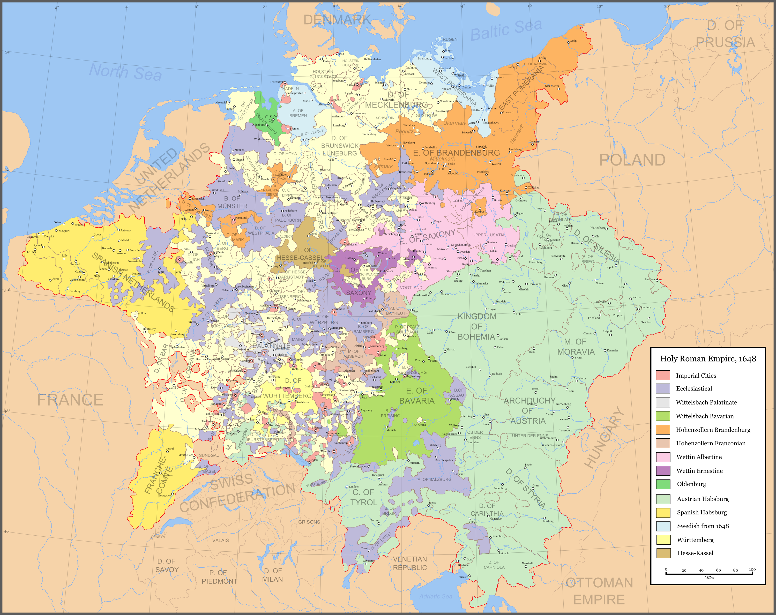 Le Saint-Empire Romain Germanique en 1648 - © Wikimédia