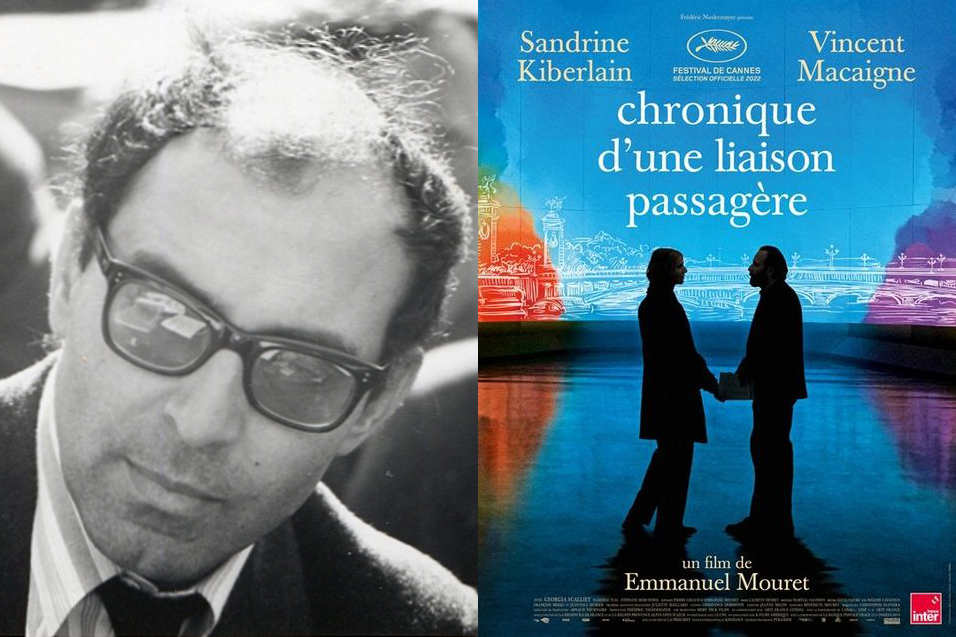 Jean-Luc Godard en 1968 ©Wikimédia Commons ; Affiche du film "Chronique d’une liaison passagère" d'Emmanuel Mouret