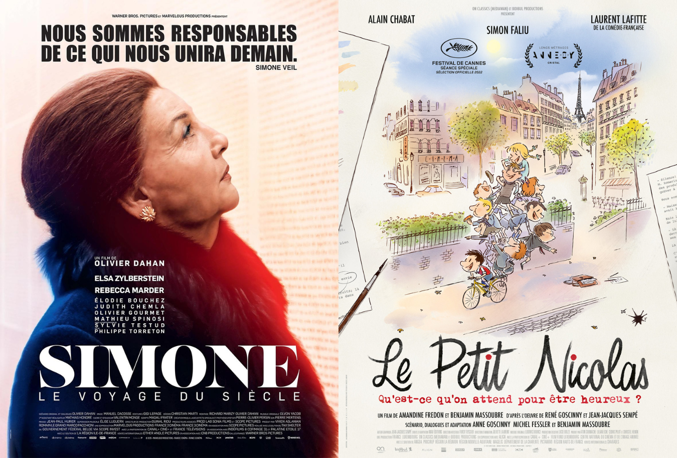 Affiche du film : “Simone le voyage du siècle” et “Le petit Nicolas - Qu’est-ce qu’on attend pour être heureux ?”