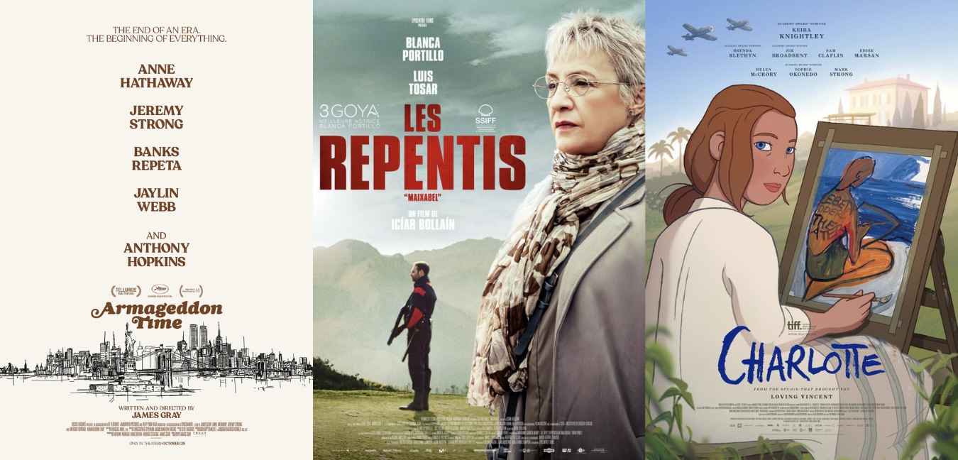 Affiches des films : "Armageddon Time", "Les repentis" et "Charlotte"