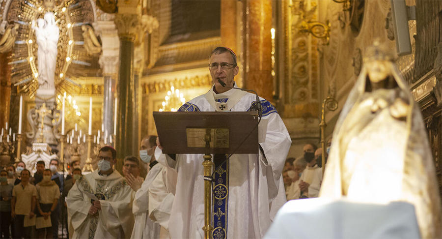 "Notre mission c’est l’évangélisation", affirme Mgr Olivier de Germay, archevêque de Lyon (Photo prise dans la basilique de Fourvière à Lyon, le 08/12/2021 ©Norbert Grisay / Hans Lucas)
