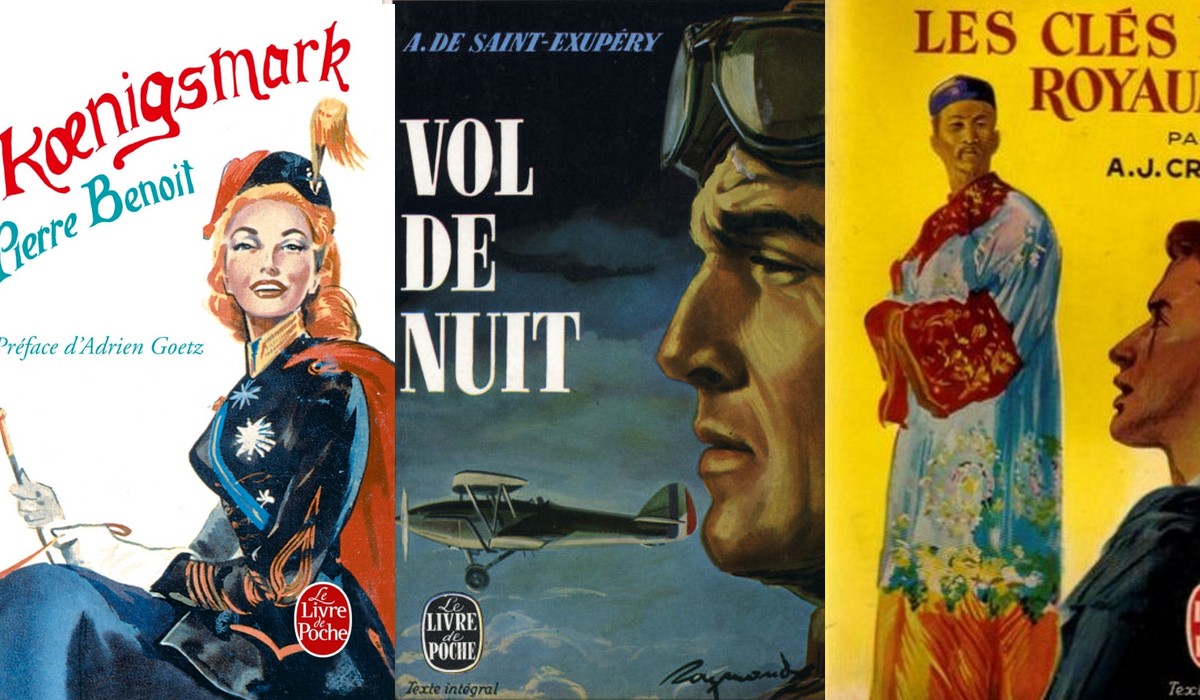 "Kœnigsmark", de Pierre Benoit, "Les Clés du royaume", d'A.J. Cronin, et "Vol de nuit", d'Antoine de Saint-Exupéry : les trois premiers numéros parus dans la collection Le Livre de Poche