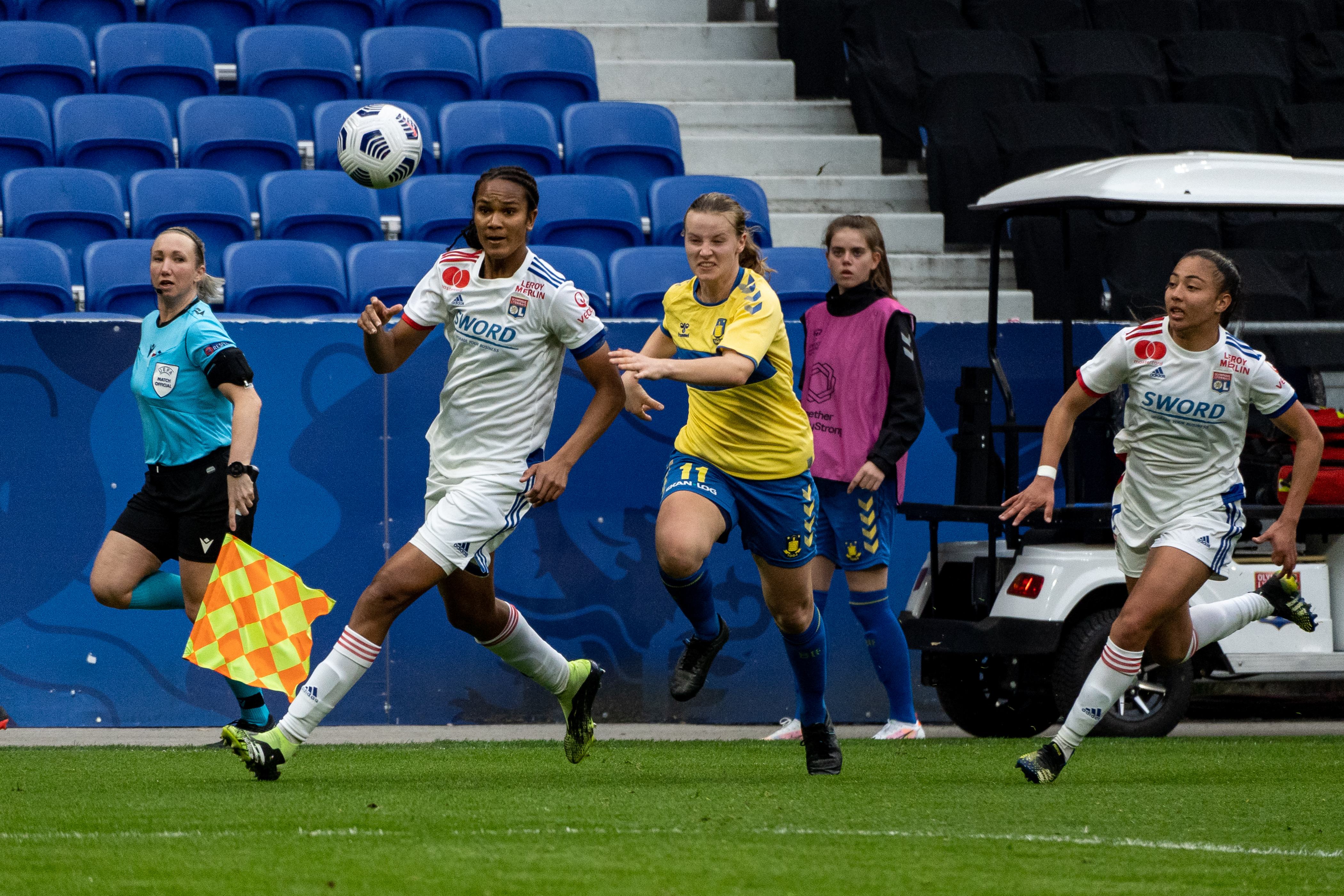 Huitième de finale de la Womens Champions League entre l'Olympique Lyonnais et Brondby a Lyon, France, le 4 mars 2021. Photographie de Nicolas Liponne / Hans Lucas.