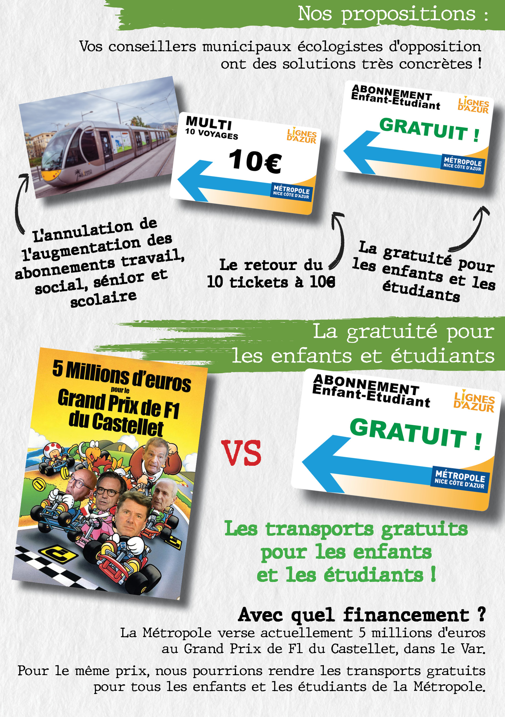 Visuel créé par EELV Nice pour faire financer la gratuité des transports pour les enfants et étudiants niçois