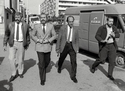 Deuxième depuis la gauche, le juge italien Giovanni Falcone a été tué le 23 mai 1992. / AFP PHOTO GERARD FOUET 