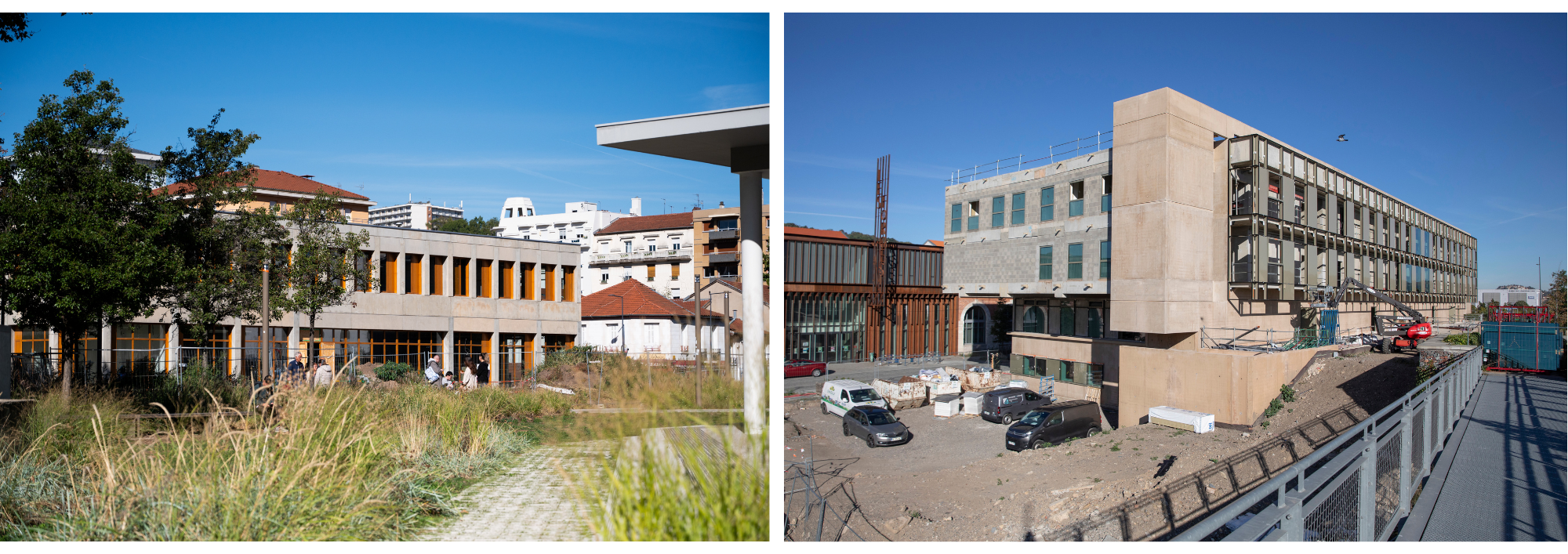 Le nouveau bâtiment du Campus Tréfilerie (à gauche) et sur le Campus Manufacture (à droite), © Pierre Grasset / UJM.