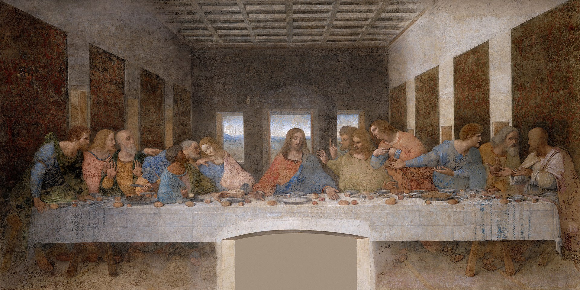La Cène de Léonard de Vinci est une peinture murale de Léonard de Vinci à la détrempe de 460 × 880 cm, réalisée de 1495 à 1498 pour le réfectoire du couvent dominicain de Santa Maria delle Grazie à Milan. / Wikimedia Commons