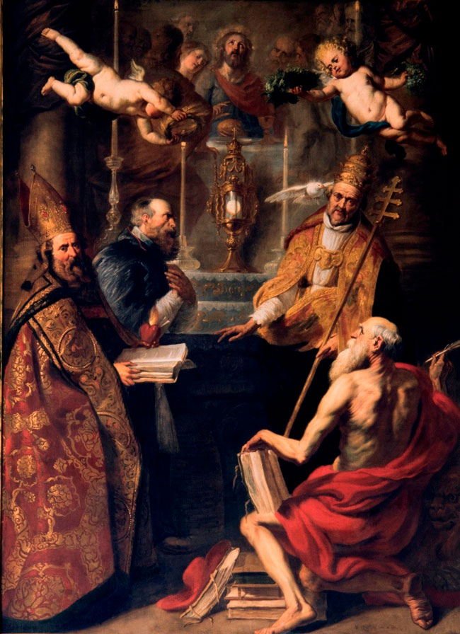 Érasme Quellin, Dispute du saint sacrement, toile, 277 x 205 cm, Liège, cathédrale Saint-Paul. © Trésor de la cathédrale de Liège.