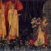 Galahad, Bohort et Perceval découvrant le Graal. Tableau de Sir Edward Burne-Jones, William Morris et John Henry Dearle (1895)