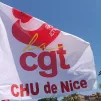 Drapeau de la CGT, manifestation pour l'hôpital public sur la place Masséna à Nice Juin 2022