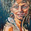 ® Els Knockaert : La perruche bleue (huile sur toile , 80x80cm)