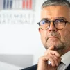 Bertrand Pancher lors d'un point presse de Liot, le groupe parlementaire qu'il préside, le 30 mai 2023 à l'Assemblée nationale. ©Xose Bouzas / Hans Lucas