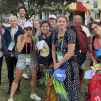 Les cyclistes des JMJ à vélo de Cholet avec Mgr Emmanuel Delmas évêque du diocèse d'Angers à leur arrivée à Lisbonne