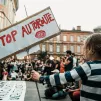 Les opposants au chantier de l autoroute A69 Toulouse-Castres se sont rassembles sur la place du Capitole à Toulouse, devant la mairie le 13 octobre 2023 / Photo par Patrick Batard / Hans Lucas.