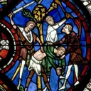 Vitrail du Bon Samaritain de la cathédrale de Chartres (XIIIe siècle)