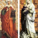 Robert Campin,  Sainte Véronique et la Vierge à l'Enfant,  volets gauche et droit du Triptyque dit de Flémalle,  huile et tempera sur bois, vers 1430,  Francfort, Städelkunstinstitut. 