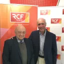 Pierre Magnard et Aubert de Villaine dans les studios de RCF Isère en septembre 2021