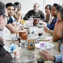 Repas lors des "Chantier de la foi", un événement organisé par le centre spirituel des carmes d'Avon, le 24 août 2017©Corinne SIMON/CIRIC