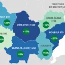 Nombre de créations d’entreprises par département et évolution 2019/2021 en Bourgogne-Franche-Comté