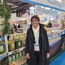 Marie-Agnès Petit, présidente du conseil départemental de Haute-Loire devant le stand du département au Salon de l'agriculture © Martin Obadia