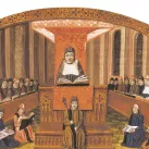 Cours de théologie à la Sorbonne. Enluminure de la fin du XVe siècle, Bibliothèque de Troyes ©Wikimédia commons