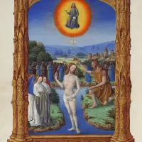 Baptême du Christ, enluminure, Les Très Riches Heures du Duc de Berry (XVe siècle)