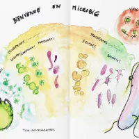 2021 - Illustration de bienvenue, par Fabrice Hyber, dans "Le Monde invisible du vivant - Bactéries, archées, levures/champignons, algues, protozoaires et... virus" de Pascale Cossart – ouvrage paru aux Editions Odile Jacob le 28 avril 2021.