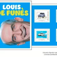 2021 La Poste - Conception graphique : La Cinémathèque française/Mélanie Roero Timbres : Albin de la Simone Photo : Léonard de Raemy © Sygma Premium – Mise en page : Agence Huitième Jour - collector De Funès et ses voitures