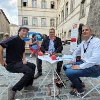 Roberto Forés Veses, chef d'orchestre de l'Orchestre national d'Auvergne et Xavier Omerin