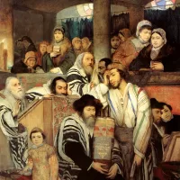 Juifs priant à la Synagogue à Yom Kippour, Maurycy Gottlieb, 1878 ©Wikimédia commons