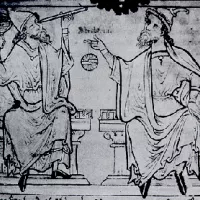 Hermann Contract (à droite) avec un astrolabe © Wikimédia commons