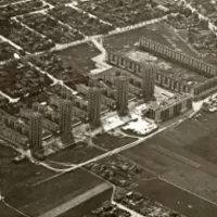 La cite de la Muette, vue aérienne lors de la construction (Fonds Lods)