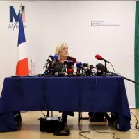 Conférence de presse de Marine Le Pen le 12/04/2022 à Vernon, Normandie ©Thomas SAMSON / AFP