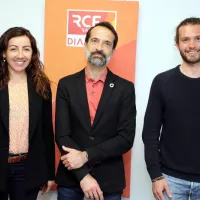 Anais Padilla, Gilles Martin-Gilis et Lucas Winkelmann du GERES dans les studios de Dialogue RCF©Robert Poulain