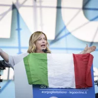 Giorgia Meloni, leader du parti Freres d Italie (Fratelli d Italia) intervient a un meeting politique a Rome. Rome, 19 Novembre 2019. Photographie de Jacopo Landi / Hans Lucas.