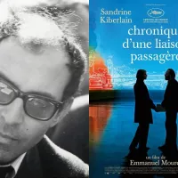 Jean-Luc Godard en 1968 ©Wikimédia Commons ; Affiche du film "Chronique d’une liaison passagère" d'Emmanuel Mouret