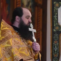 Messe dans une église orthodoxe rattachée au patriarcat de Moscou, à Oboukhiv, Ukraine, le 06/03/2022 ©Mehdi Chebil / Hans Lucas