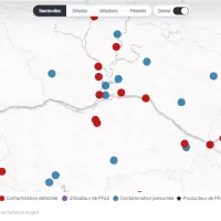 Carte des relevés de "polluants éternels" issus de l'enquête du journal Le Monde - ©Forever Pollution Project