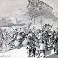 Les gardes nationaux du Comité Central remontant à leur parc, les canons de Montmartre le 18 mars 1871 ©Wikimédia commons