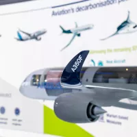 Salon International de l'Aéronautique et de l Espace (SIAE) de Paris-Le Bourget, ici le chalet Airbus et la présentation des avions de ligne à plus faible émission, faible consommation de kérosène © Stéphane MOUCHMOUCHE / Hans Lucas