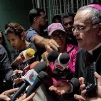 Mgr Silvio José Bàez devant la presse avant de quitter le pays en raison du harcèlement du gouvernement Ortega, Managua, le 21/04/2019 ©Juan Carlos / Hans Lucas