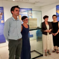 Paul-Henri Lécuyer, Pascale Verdier, Françoise Damas et Guénaëlle Barbot devant l'exposition ©RCF Anjou