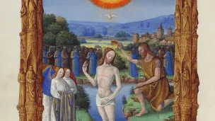 Baptême du Christ, enluminure, Les Très Riches Heures du Duc de Berry (XVe siècle)