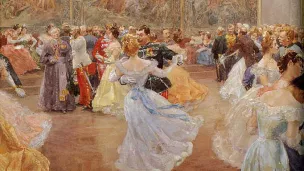 Scène de bal à la Hofbug en présence de l'empereur François-Joseph (aquarelle, Wilhelm Gause, détail, 1900, musée historique, Vienne) 