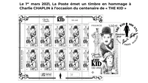 2021 - Création Stéphane Humbert-Basset, gravure Pierre Bara - Charlie Chaplin™©Bubbles Incorporated SA - Timbre en hommage à Charlie Chaplin à l’occasion du centenaire de The Kid.