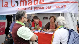 28 septembre 2013 : Stand de la Cimade, village des solidarités. Rassemblement " Protestants en fête- Paris d'espérance ", Paris (75) France © Corinne SIMON/CIRIC