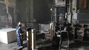 Les dégâts causés par l'incendie de la cathédrale Saint-Apollinaire